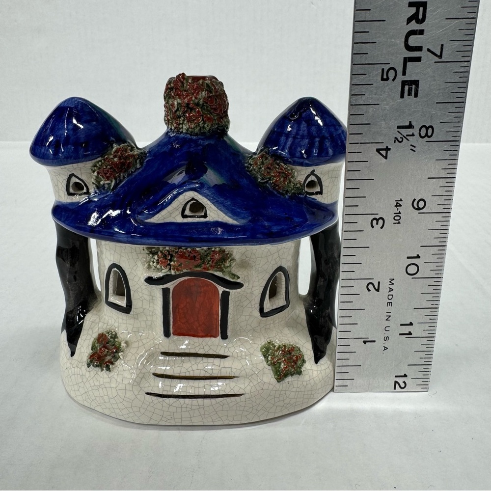 Staffordshire Cottage Pottery Pastille Burner Tealight Blue Roof England - Picture 11 of 11